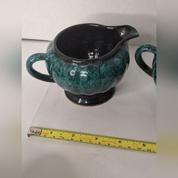 Evangeline Pottery Creamer and Sugar Bowl Green Black Made in Canada. - Picture 2 of 6